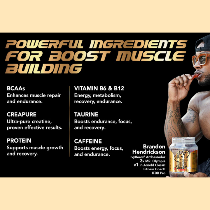 IvyBears® Protein Boost Gummies | 25g Protein + Creapure® Creatine + BCAAs | 70 Gummies