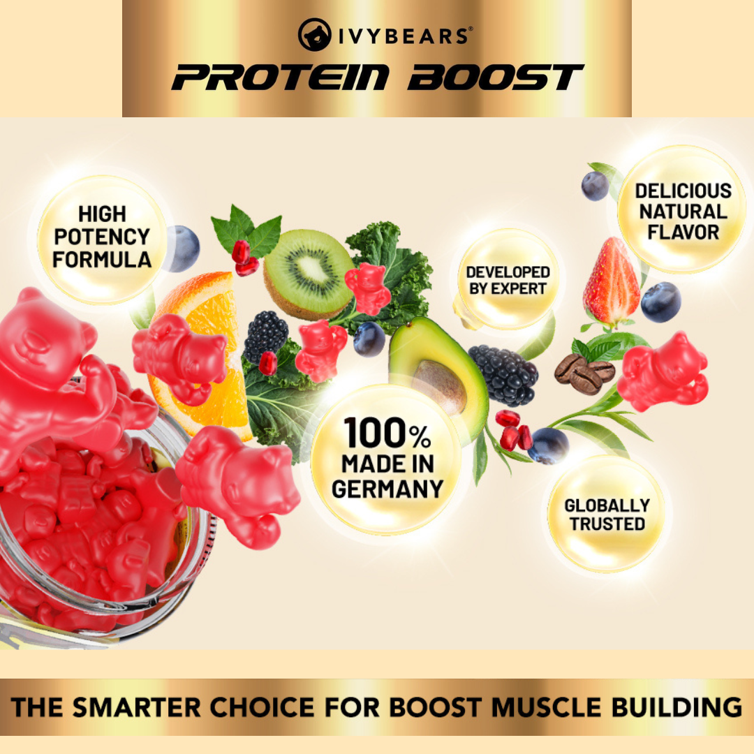 IvyBears® Protein Boost BCAA Gummies with 25g Pea Protein, Taurine, Creapure® Creatine, and Essential Vitamins | Boost Performance, Recovery, and Muscle Building