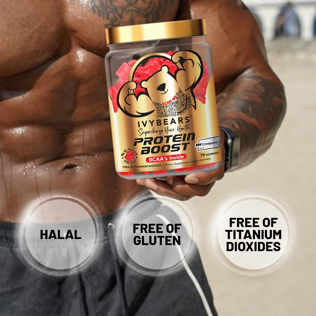 IvyBears® Protein Boost Gummies | 25g Protein + Creapure® Creatine + BCAAs | 70 Gummies