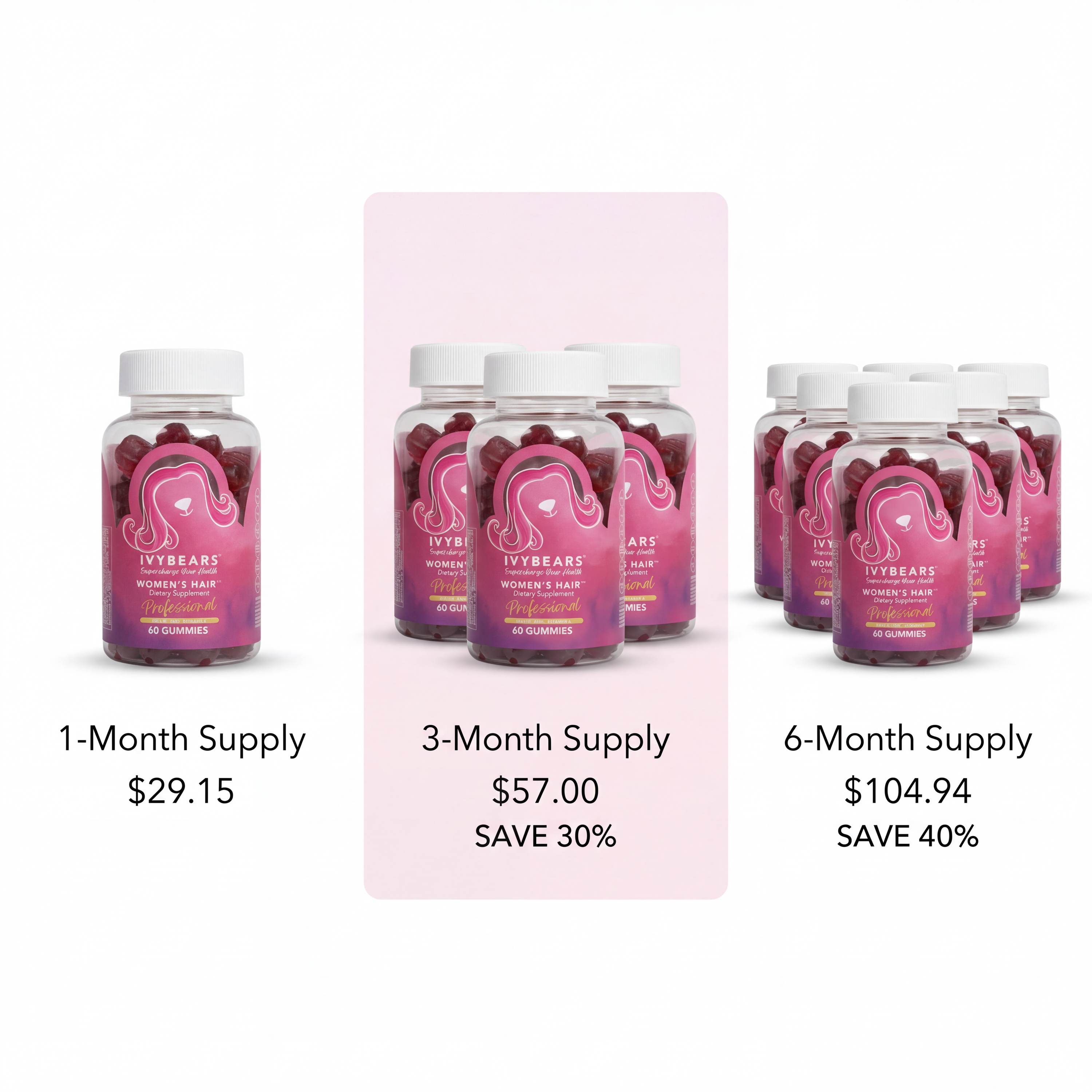 IVYBEARS® Women's Professional Hair Gummies - Vegan, High Biotin Formula for Stronger, Shinier Hair