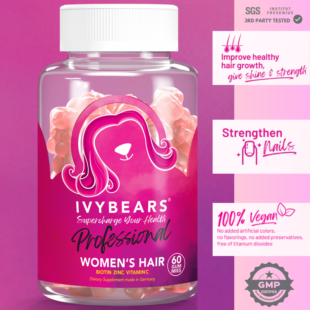 IVYBEARS Women's Hair Growth Gummies - Vegan, High Biotin Formula for Stronger, Shinier Hair