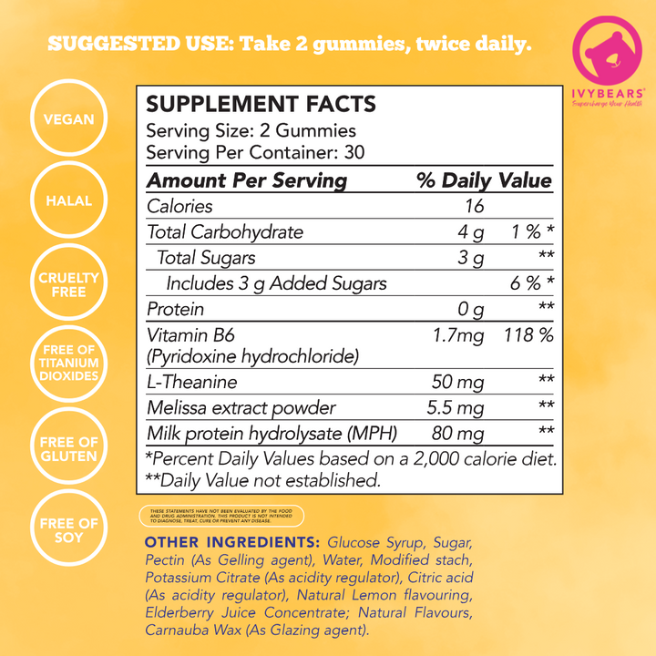 IVYBEARS® Stress Relief Gummies – L-Theanine & Lemon Balm Daily