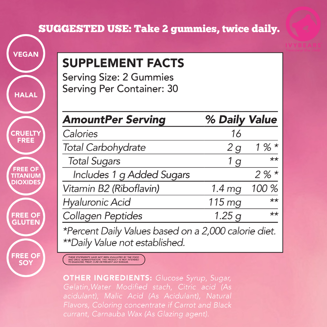IVYBEARS® Vibrant Skin Gummies – Collagen & Hyaluronic Acid for Radiant, Youthful Skin