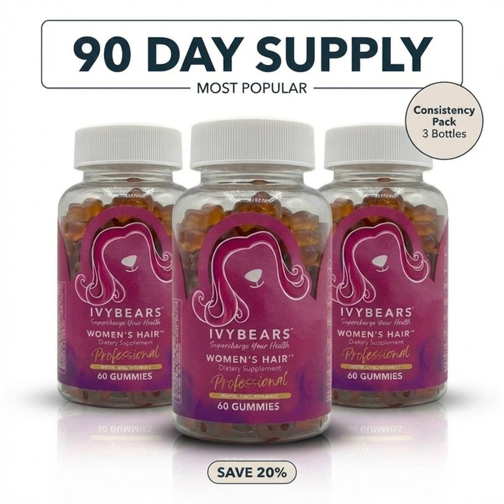 IVYBEARS® Women's Professional Hair Gummies - Vegan, High Biotin Formula for Stronger, Shinier Hair