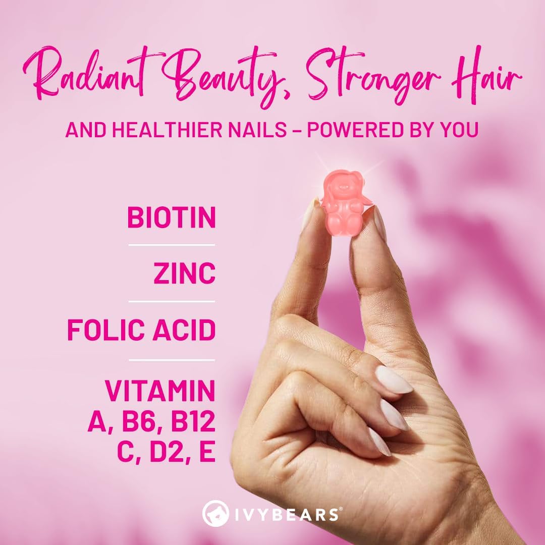 IVYBEARS Women's Hair Growth Gummies - Vegan, High Biotin Formula for Stronger, Shinier Hair